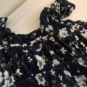 Hollister Navy Floral Smocked Top
